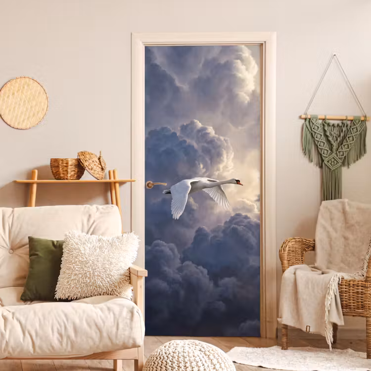 Deursticker - Vogel - Vliegend - Natuur - Wit - Wolken — 4