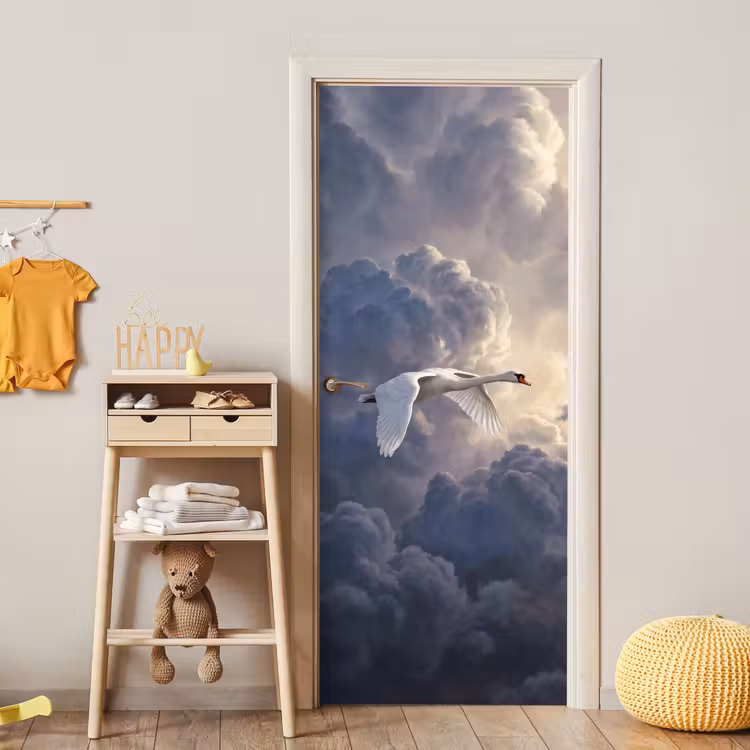 Deursticker - Vogel - Vliegend - Natuur - Wit - Wolken — 6