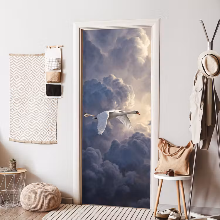 Deursticker - Vogel - Vliegend - Natuur - Wit - Wolken — 8