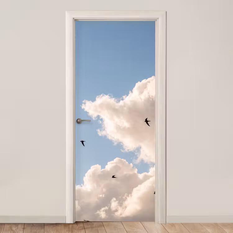 Deursticker - Vogel - Vlucht - Wolken - Natuur - Blauw — 1