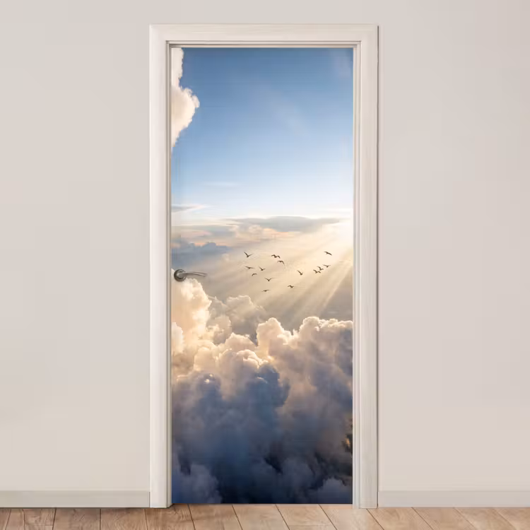 Deursticker - Wolken - Zonnestralen - Natuur - Wit — 1