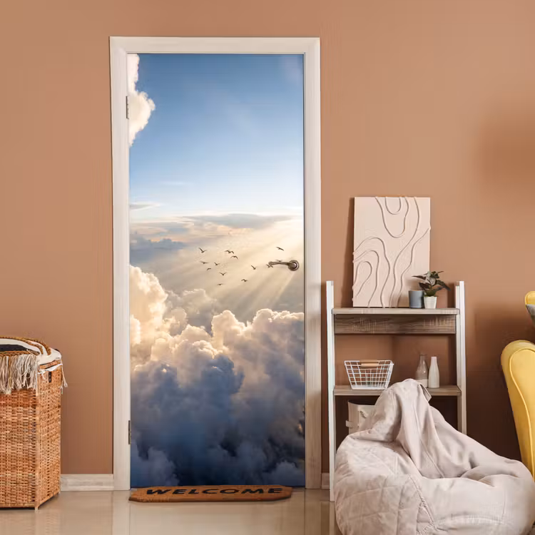 Deursticker - Wolken - Zonnestralen - Natuur - Wit — 2