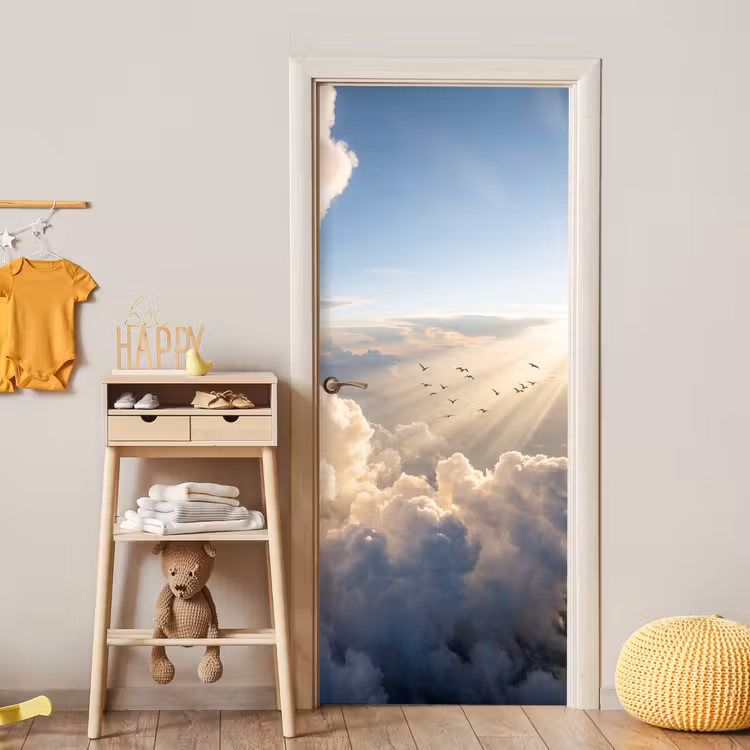 Deursticker - Wolken - Zonnestralen - Natuur - Wit — 6