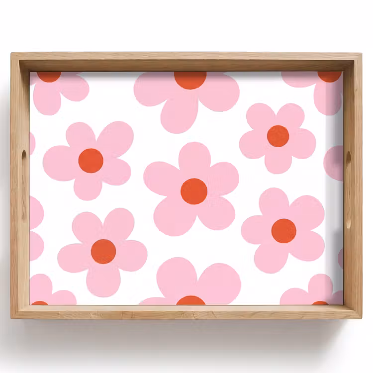 Dienblad - Bloemen - Patroon - Modern - Roze - Wit — 1
