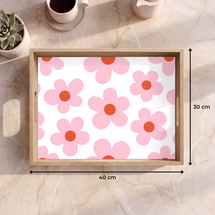 Dienblad - Bloemen - Patroon - Modern - Roze - Wit — 9
