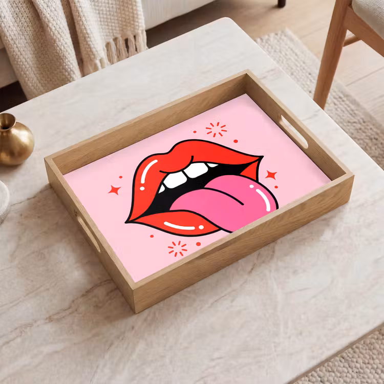 Dienblad - Lippen - Tong - Pop-art - Kleurrijk - Roze — 2