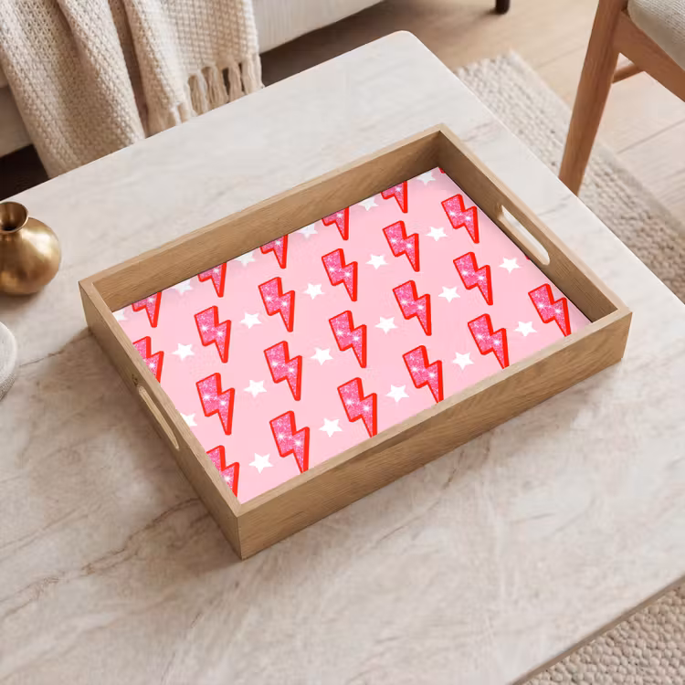Dienblad - Patroon - Bliksem - Ster - Glitter - Roze — 2