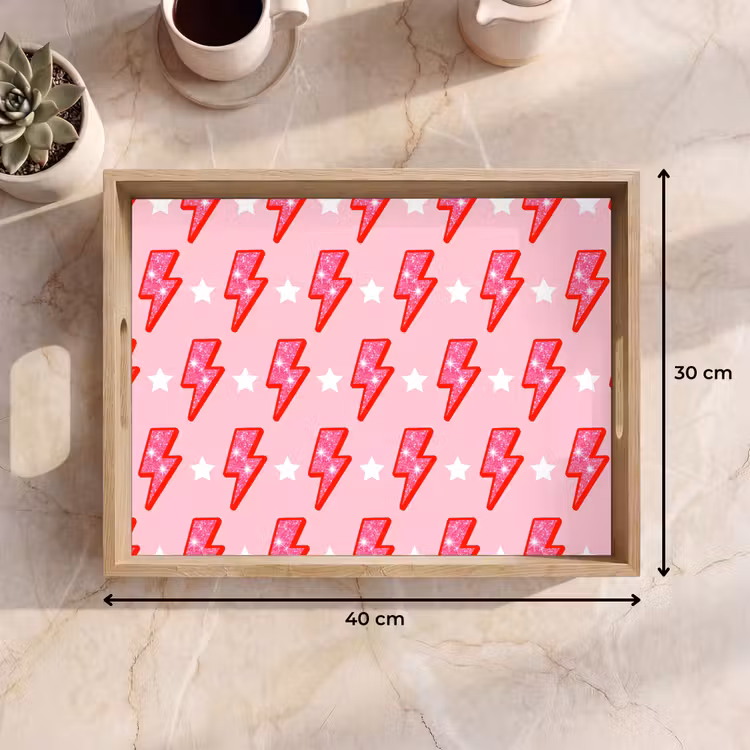 Dienblad - Patroon - Bliksem - Ster - Glitter - Roze — 9