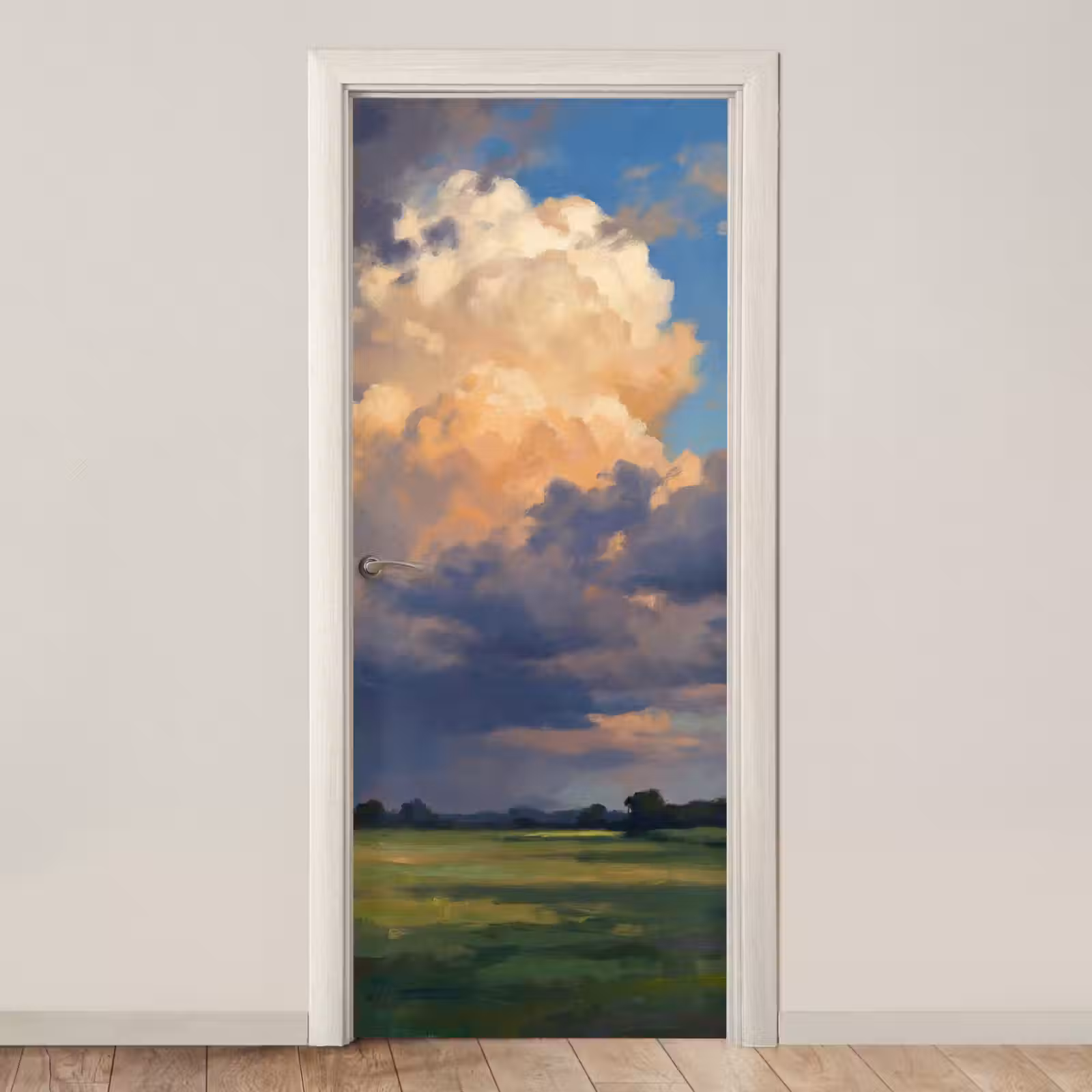 Deursticker - Lucht - Wolken - Landschap - Modern - Oranje — 1