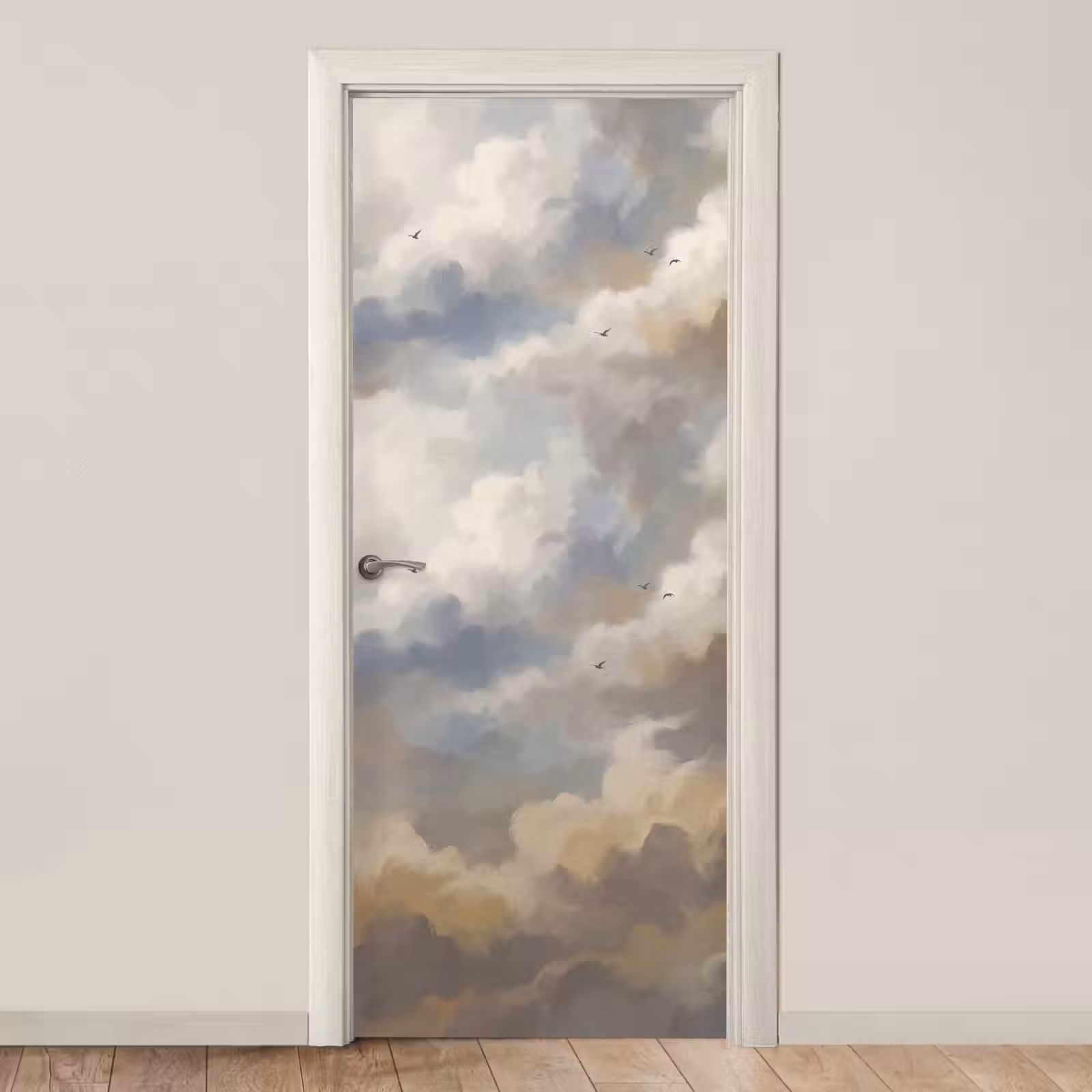 Deursticker - Vogel - Wolken - Natuur - Modern - Grijs — 1