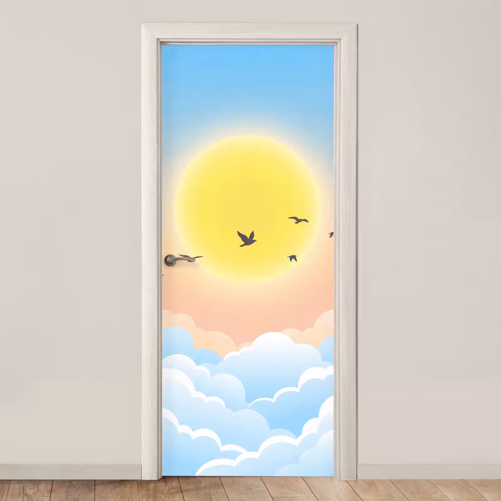 Deursticker - Zon - Vogels - Lucht - Natuur - Geel — 1