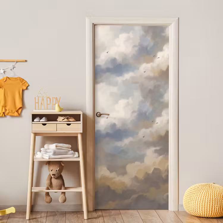 Deursticker - Vogel - Wolken - Natuur - Modern - Grijs — 6