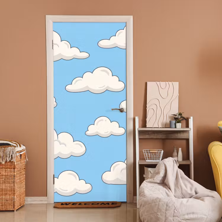 Deursticker - Wolk - Cartoon - Lucht - Blauw - Wit — 2