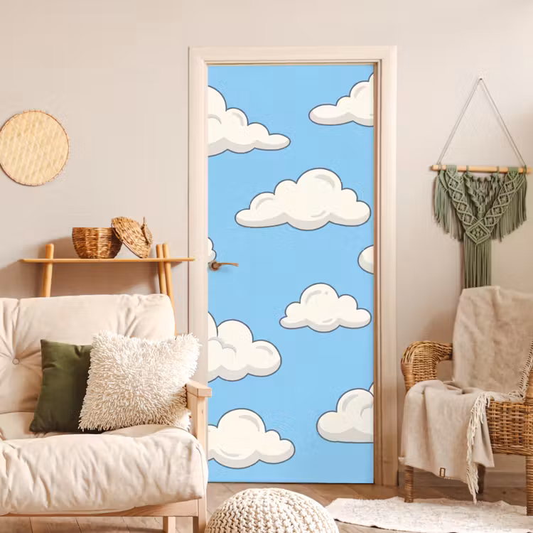 Deursticker - Wolk - Cartoon - Lucht - Blauw - Wit — 4