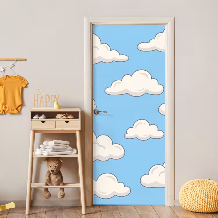 Deursticker - Wolk - Cartoon - Lucht - Blauw - Wit — 6