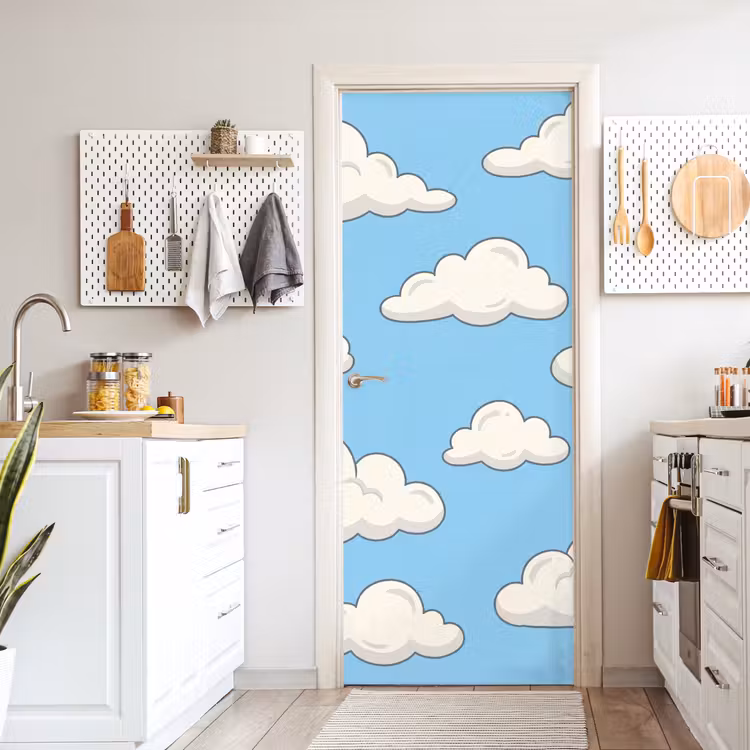 Deursticker - Wolk - Cartoon - Lucht - Blauw - Wit — 7
