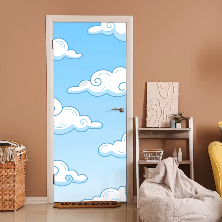 Deursticker - Wolk - Lucht - Cartoon - Blauw - Wit — 2