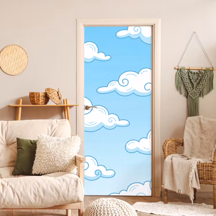 Deursticker - Wolk - Lucht - Cartoon - Blauw - Wit — 4