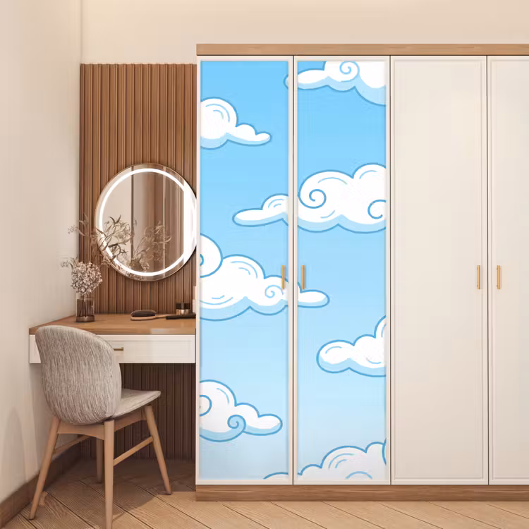 Deursticker - Wolk - Lucht - Cartoon - Blauw - Wit — 5