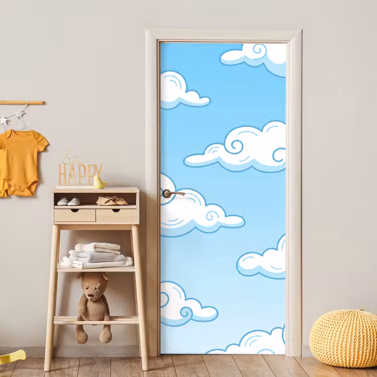 Deursticker - Wolk - Lucht - Cartoon - Blauw - Wit — 6