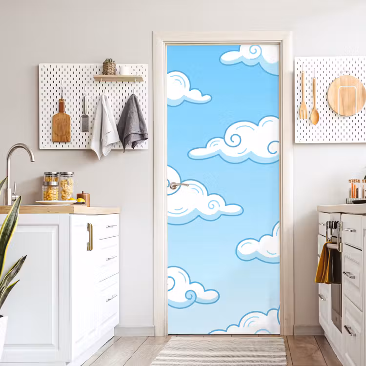 Deursticker - Wolk - Lucht - Cartoon - Blauw - Wit — 7