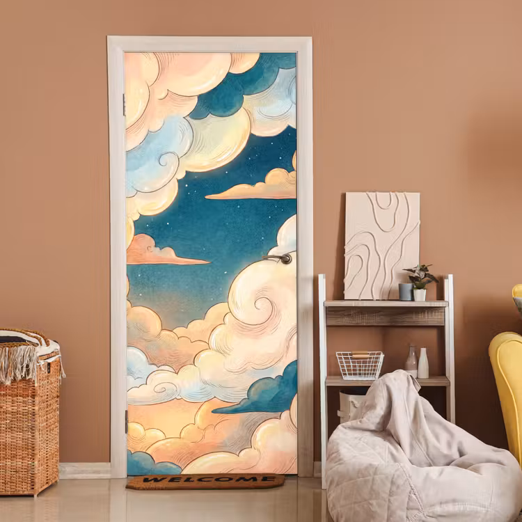 Deursticker - Wolk - Lucht - Natuur - Illustratief - Oranje — 2