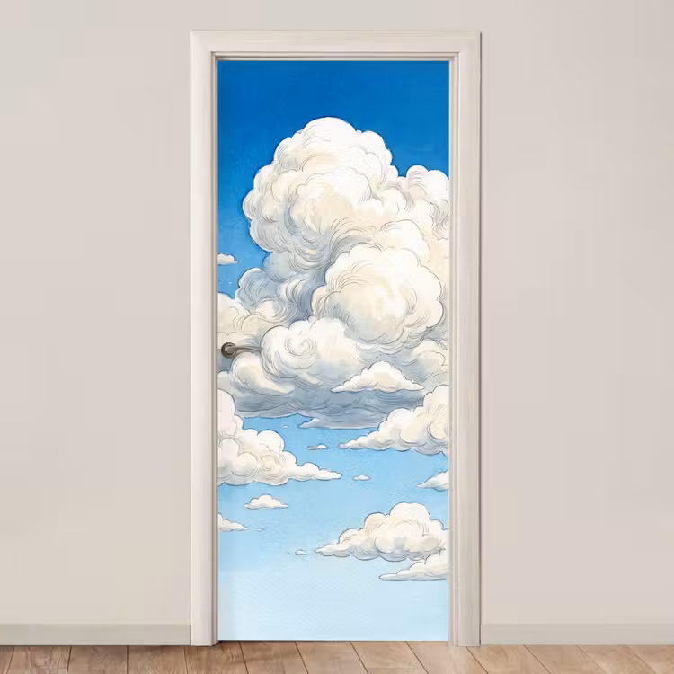 Deursticker - Wolken - Blauwe lucht - Natuur - Modern - Wit — 1