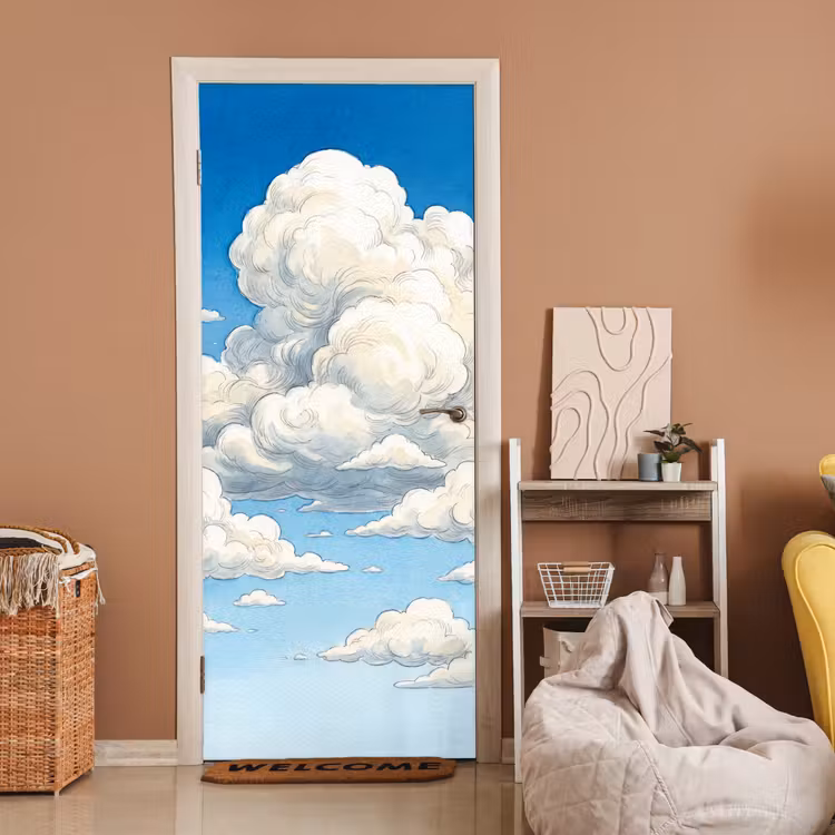 Deursticker - Wolken - Blauwe lucht - Natuur - Modern - Wit — 2