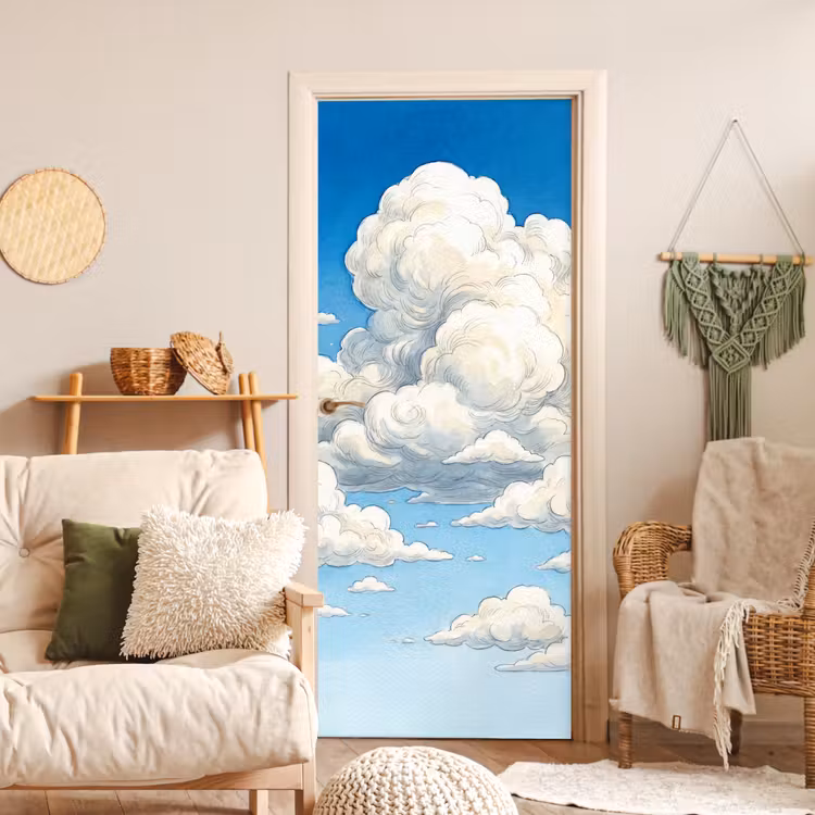 Deursticker - Wolken - Blauwe lucht - Natuur - Modern - Wit — 4