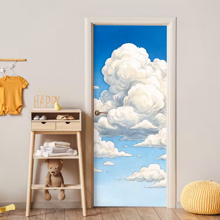 Deursticker - Wolken - Blauwe lucht - Natuur - Modern - Wit — 6