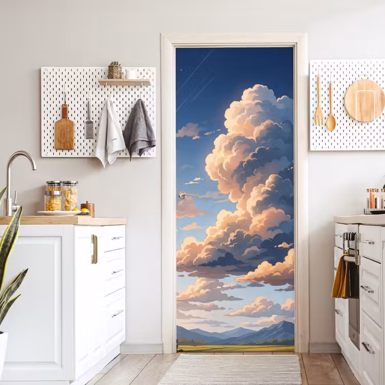 Deursticker - Wolken - Daghemel - Natuur - Illustratie - Oranje — 7
