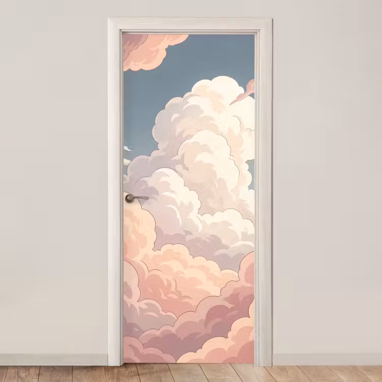 Deursticker - Wolken - Lucht - Natuur - Pastel - Roze — 1
