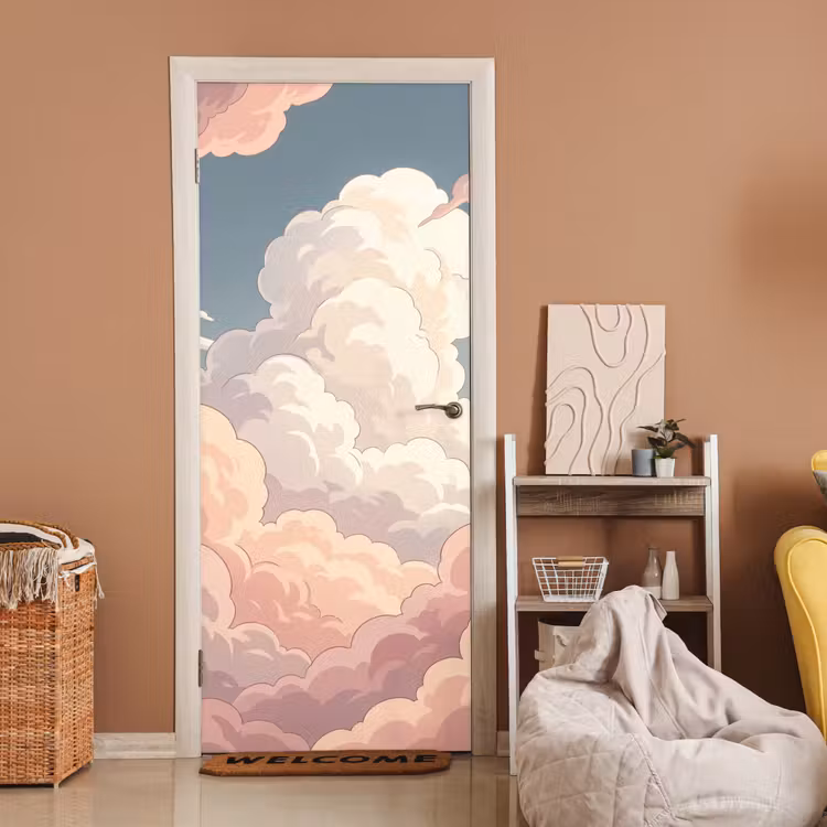 Deursticker - Wolken - Lucht - Natuur - Pastel - Roze — 2