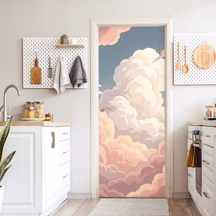 Deursticker - Wolken - Lucht - Natuur - Pastel - Roze — 7