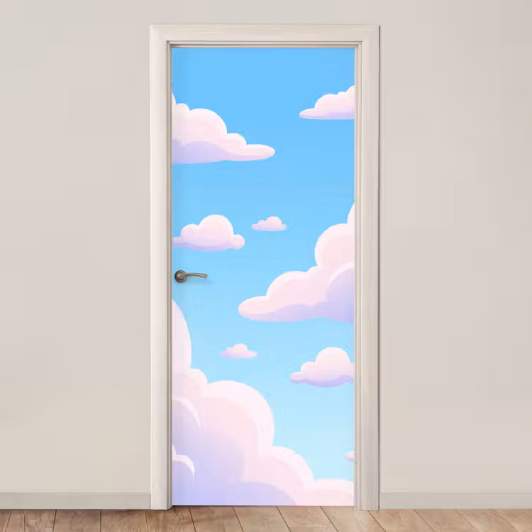 Deursticker - Wolken - Roze - Blauw - Natuur - Modern — 1