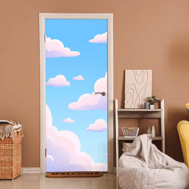 Deursticker - Wolken - Roze - Blauw - Natuur - Modern — 2