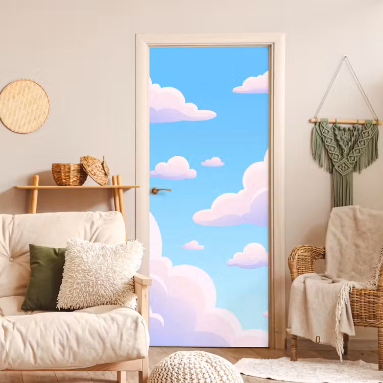 Deursticker - Wolken - Roze - Blauw - Natuur - Modern — 4