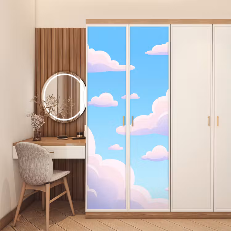 Deursticker - Wolken - Roze - Blauw - Natuur - Modern — 5