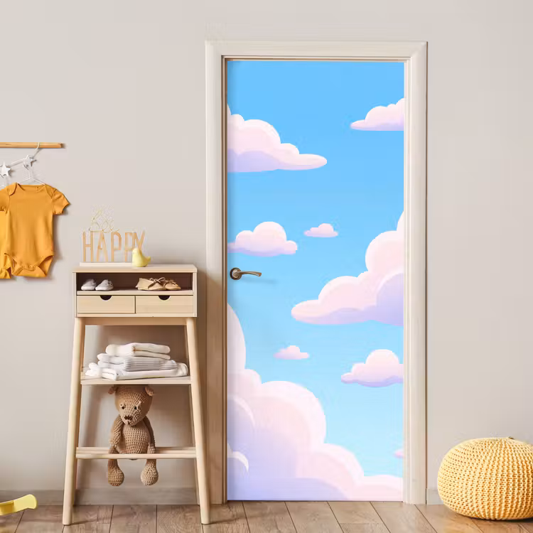 Deursticker - Wolken - Roze - Blauw - Natuur - Modern — 6