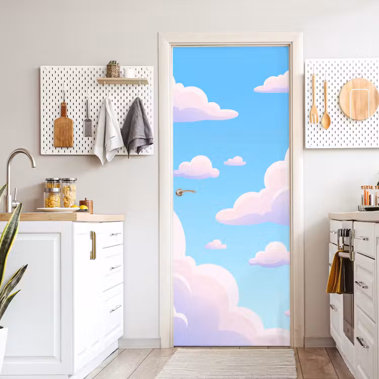 Deursticker - Wolken - Roze - Blauw - Natuur - Modern — 7