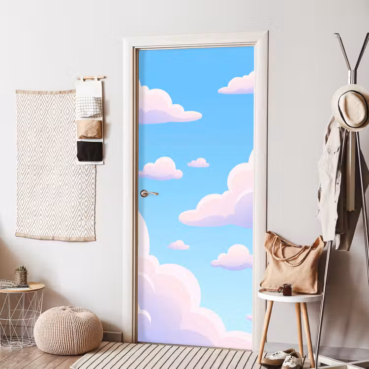 Deursticker - Wolken - Roze - Blauw - Natuur - Modern — 8