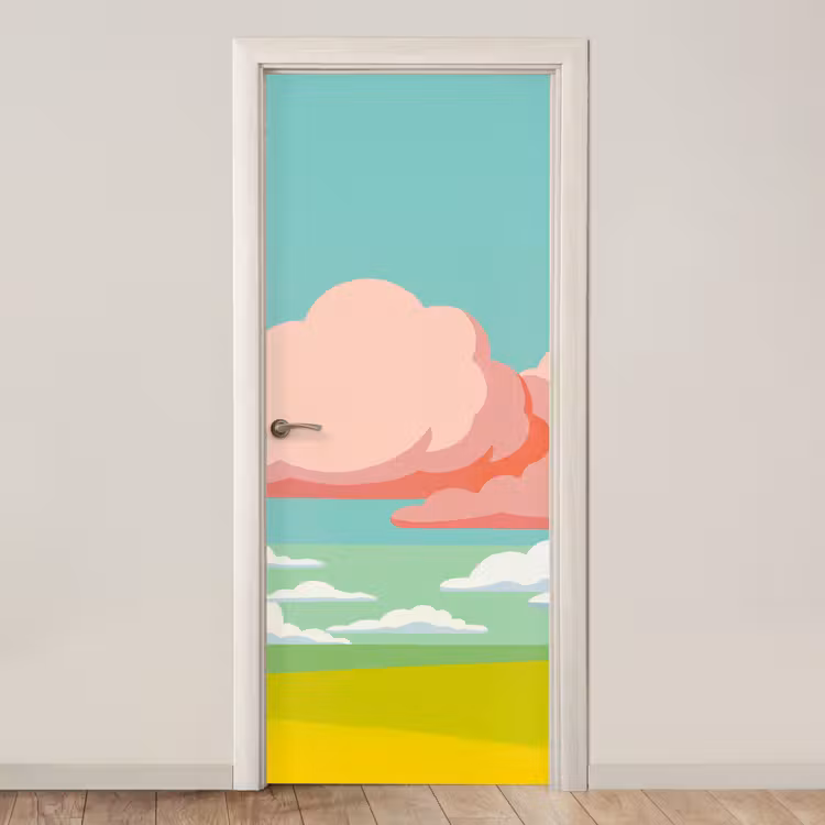 Deursticker - Wolken - Roze - Natuur - Modern - Pastel — 1