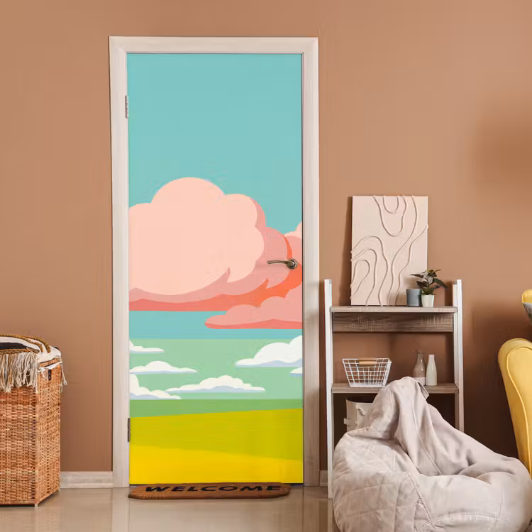 Deursticker - Wolken - Roze - Natuur - Modern - Pastel — 2