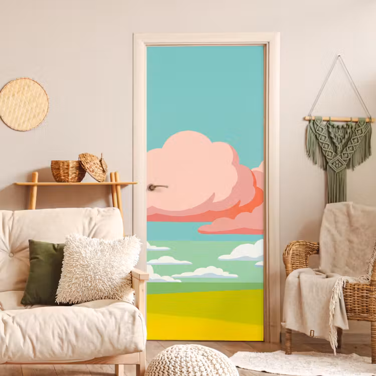 Deursticker - Wolken - Roze - Natuur - Modern - Pastel — 4