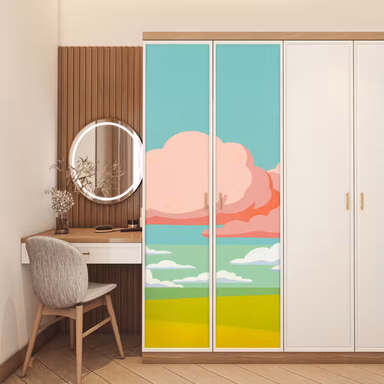 Deursticker - Wolken - Roze - Natuur - Modern - Pastel — 5