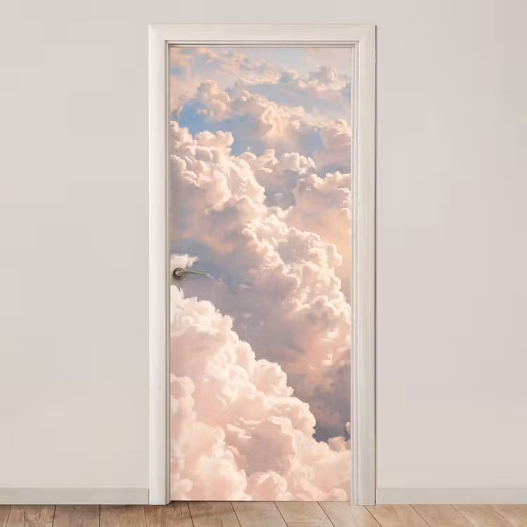 Deursticker - Wolken - Zonsondergang - Natuur - Pastel - Roze — 1
