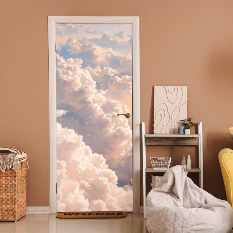 Deursticker - Wolken - Zonsondergang - Natuur - Pastel - Roze — 2