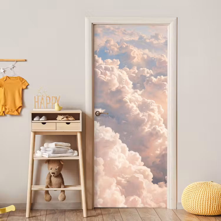 Deursticker - Wolken - Zonsondergang - Natuur - Pastel - Roze — 6