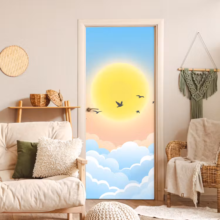 Deursticker - Zon - Vogels - Lucht - Natuur - Geel — 4
