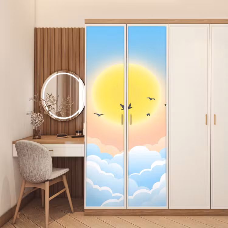 Deursticker - Zon - Vogels - Lucht - Natuur - Geel — 5